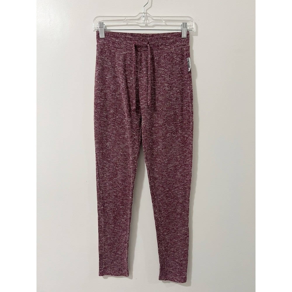 Gymshark‎ Womens Ribbed Knit Joggers Burgundy Marl Slim Fit Lounge Pants Size S